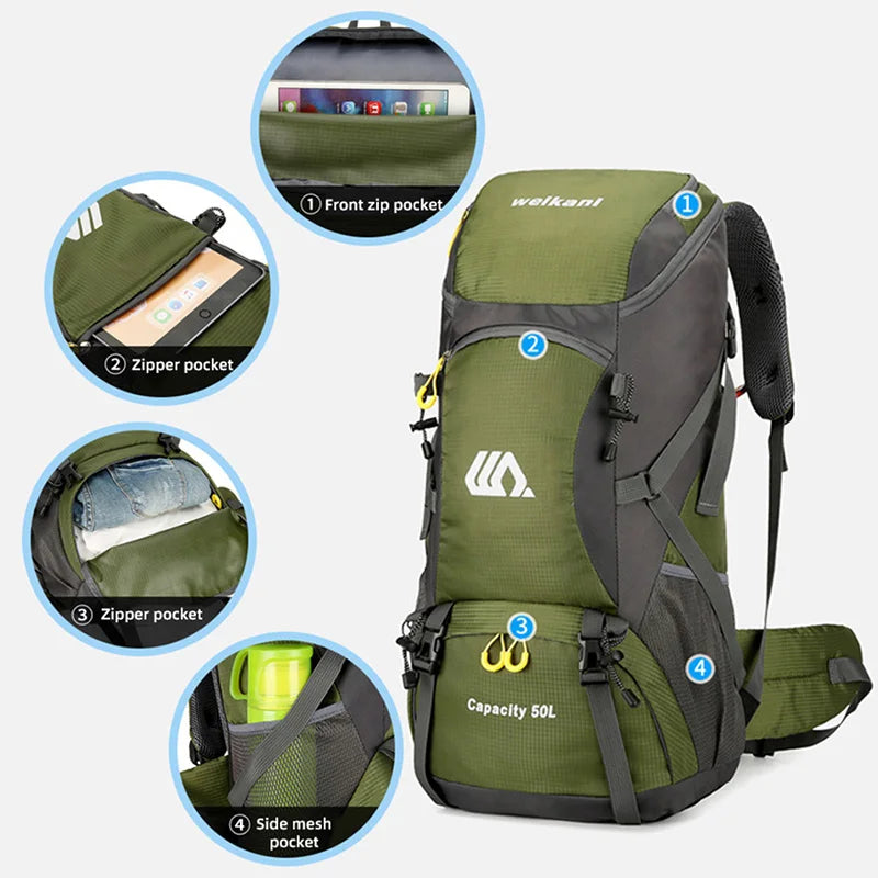 50L Waterproof Hiking Travel Backpack